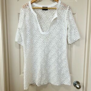 Jordan Taylor Womens White Lace Swim Cover Up Tunic Pullover Top